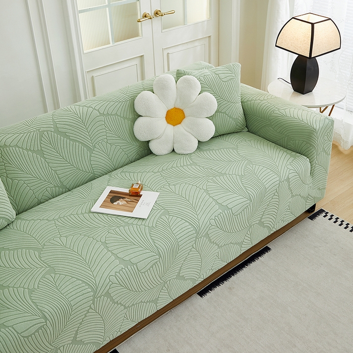 91家纺网 家纺一手货源 找家纺 （总）丝绮鹿 2025新款雕花绒大叶子沙发套松紧款（三人图）