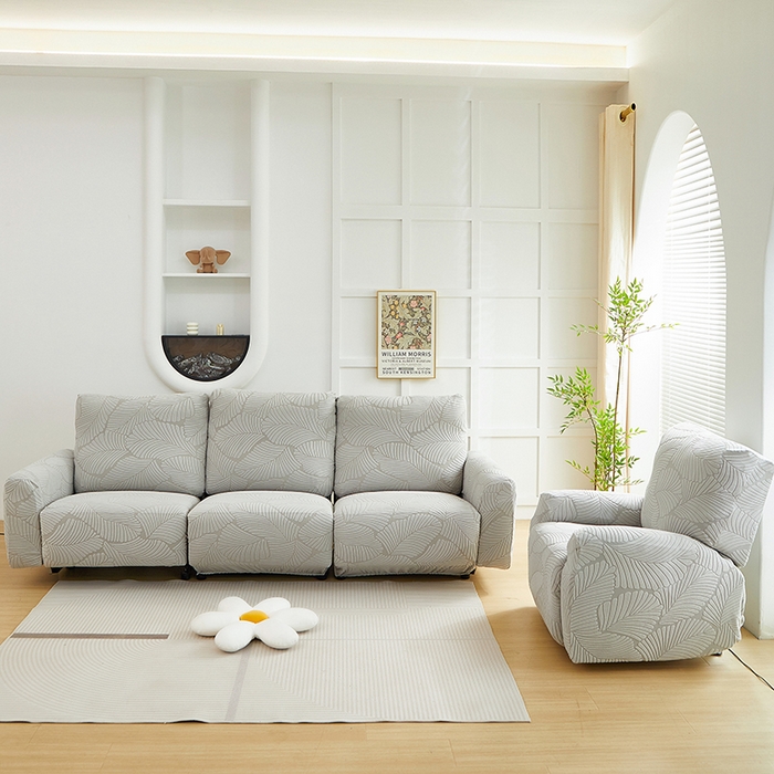 丝绮鹿 2025新款雕花绒大叶子芝华士沙发套 浅灰