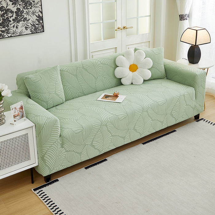 91家纺网 家纺一手货源 找家纺 （总）丝绮鹿 2025新款雕花绒大叶子沙发套松紧款（三人图）