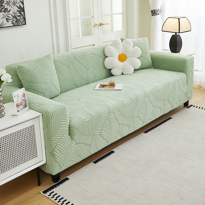 91家纺网 家纺一手货源 找家纺 （总）丝绮鹿 2025新款雕花绒大叶子沙发套松紧款（三人图）