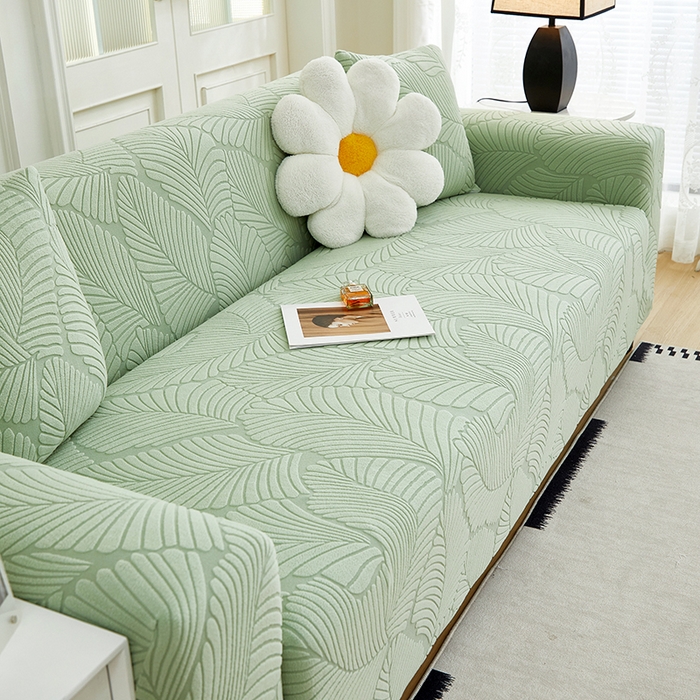 91家纺网 家纺一手货源 找家纺 （总）丝绮鹿 2025新款雕花绒大叶子沙发套松紧款（三人图）