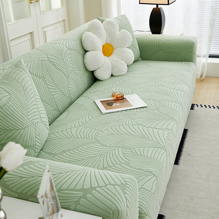 91家纺网 家纺一手货源 找家纺 （总）丝绮鹿 2025新款雕花绒大叶子沙发套松紧款（三人图）