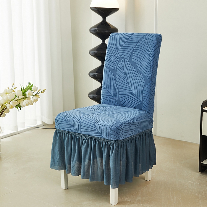 丝绮鹿 2025新款雕花绒大叶子椅子套裙边款 水蓝