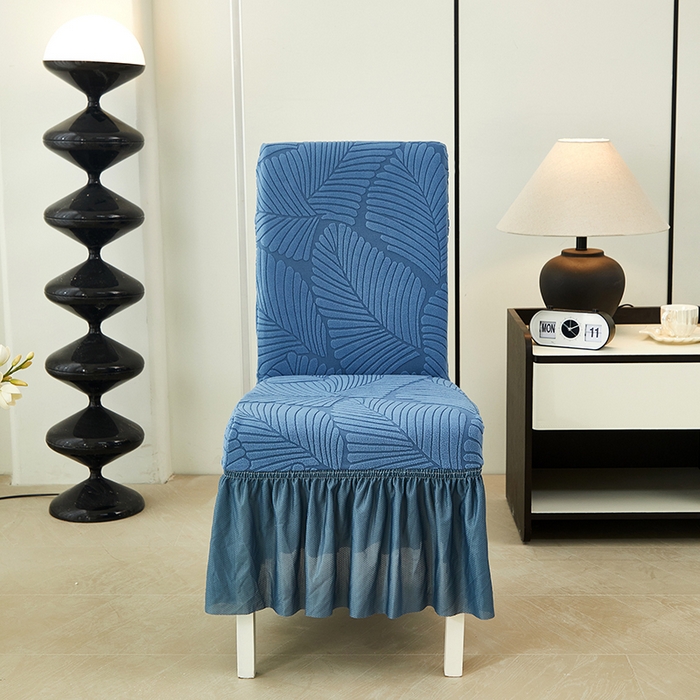 91家纺网 家纺一手货源 找家纺 丝绮鹿 2025新款雕花绒大叶子椅子套裙边款 水蓝