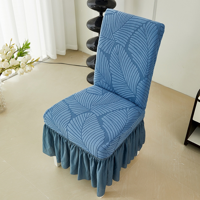 91家纺网 家纺一手货源 找家纺 丝绮鹿 2025新款雕花绒大叶子椅子套裙边款 水蓝