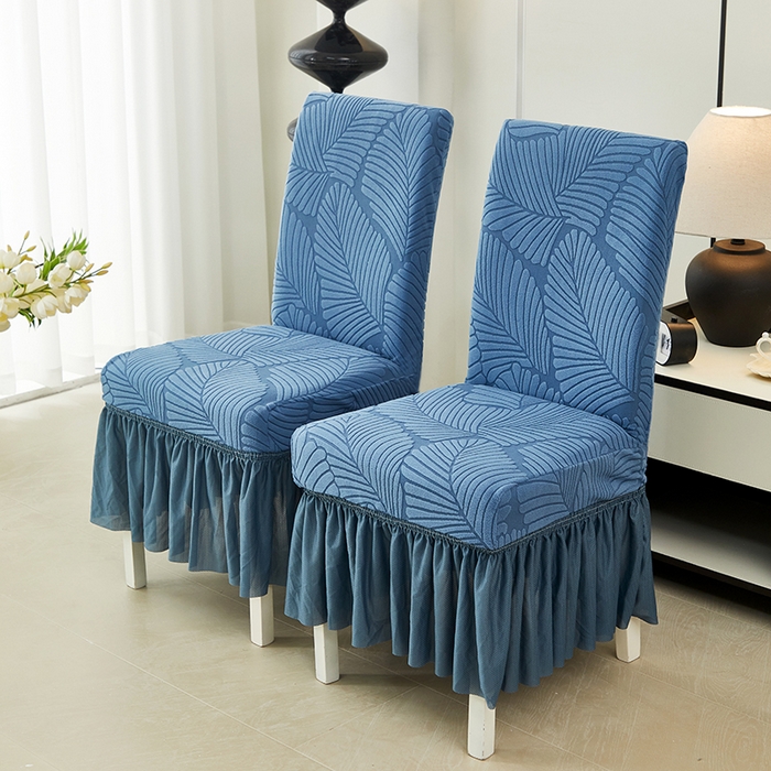 91家纺网 家纺一手货源 找家纺 丝绮鹿 2025新款雕花绒大叶子椅子套裙边款 水蓝