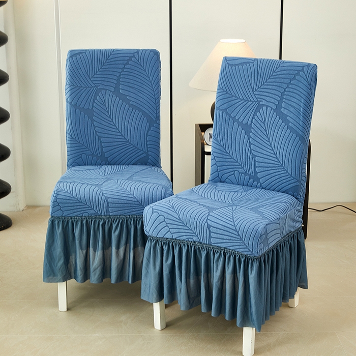 91家纺网 家纺一手货源 找家纺 丝绮鹿 2025新款雕花绒大叶子椅子套裙边款 水蓝