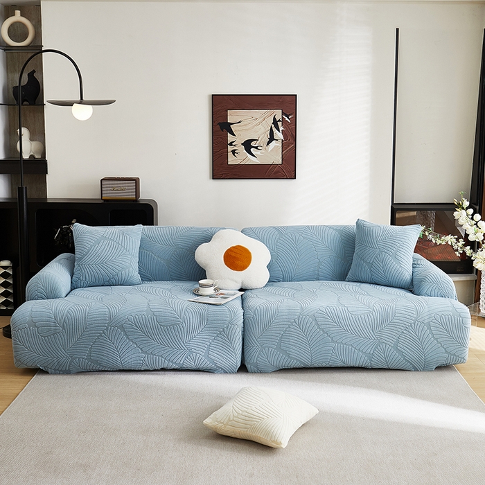 91家纺网 家纺一手货源 找家纺 （总）丝绮鹿 2025新款雕花绒大叶子沙发套松紧款（直排）