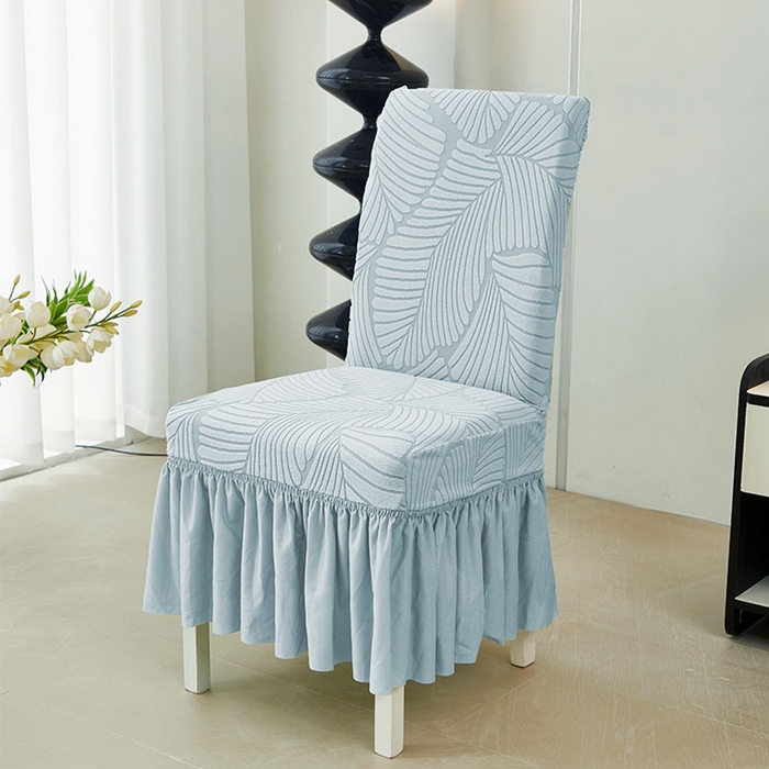 丝绮鹿 2025新款雕花绒大叶子椅子套裙边款 雾霾蓝