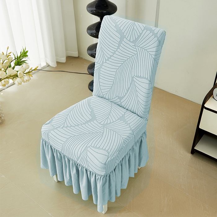 91家纺网 家纺一手货源 找家纺 丝绮鹿 2025新款雕花绒大叶子椅子套裙边款 雾霾蓝