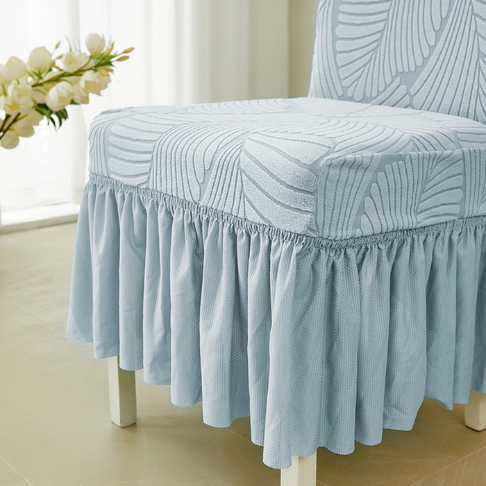 91家纺网 家纺一手货源 找家纺 丝绮鹿 2025新款雕花绒大叶子椅子套裙边款 雾霾蓝