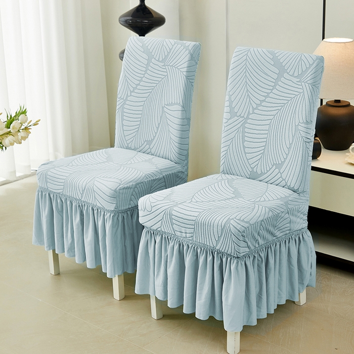 91家纺网 家纺一手货源 找家纺 丝绮鹿 2025新款雕花绒大叶子椅子套裙边款 雾霾蓝