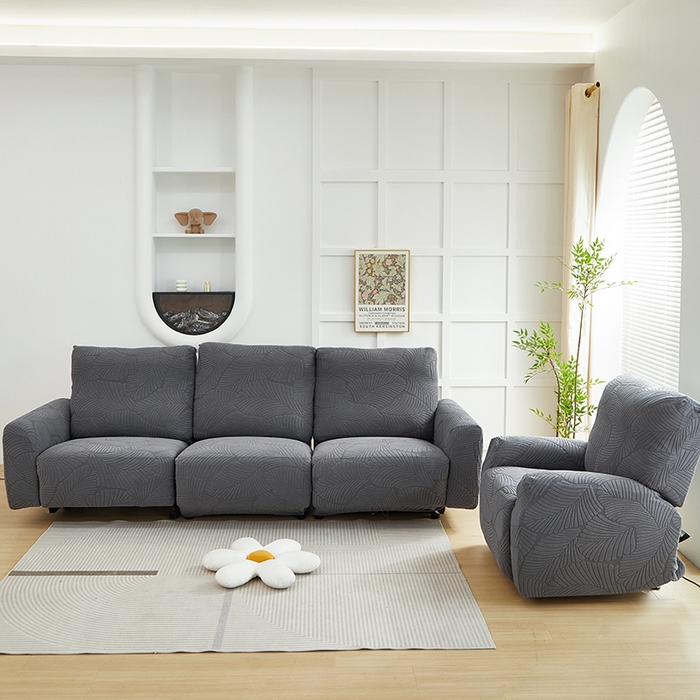 丝绮鹿 2025新款雕花绒大叶子芝华士沙发套 深灰