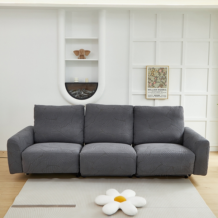 91家纺网 家纺一手货源 找家纺 丝绮鹿 2025新款雕花绒大叶子芝华士沙发套 深灰