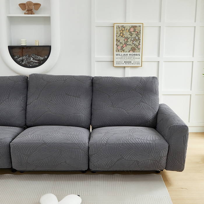 91家纺网 家纺一手货源 找家纺 丝绮鹿 2025新款雕花绒大叶子芝华士沙发套 深灰