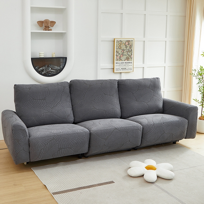 91家纺网 家纺一手货源 找家纺 丝绮鹿 2025新款雕花绒大叶子芝华士沙发套 深灰