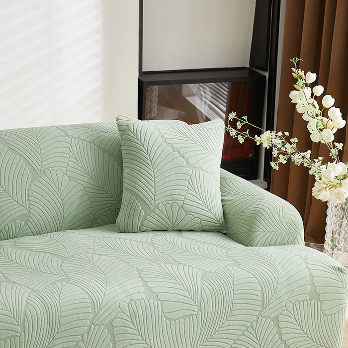 91家纺网 家纺一手货源 找家纺 丝绮鹿 2025新款雕花绒大叶子沙发套松紧款（直排） 薄荷绿