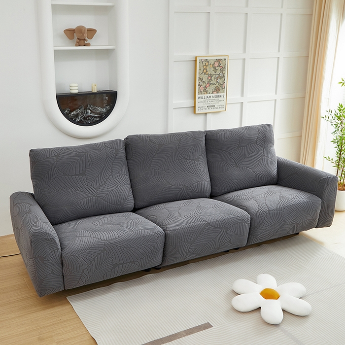 91家纺网 家纺一手货源 找家纺 丝绮鹿 2025新款雕花绒大叶子芝华士沙发套 深灰