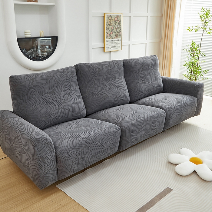 91家纺网 家纺一手货源 找家纺 丝绮鹿 2025新款雕花绒大叶子芝华士沙发套 深灰