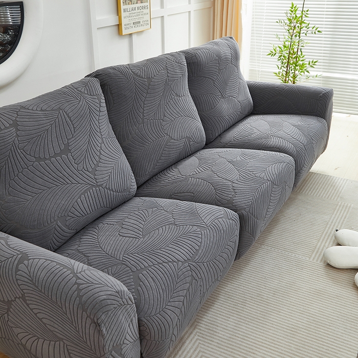 91家纺网 家纺一手货源 找家纺 丝绮鹿 2025新款雕花绒大叶子芝华士沙发套 深灰