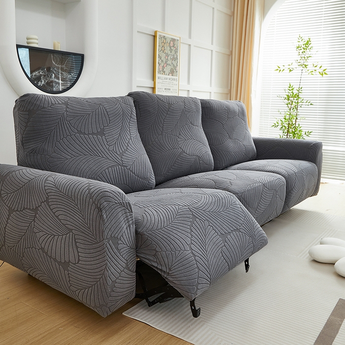 91家纺网 家纺一手货源 找家纺 丝绮鹿 2025新款雕花绒大叶子芝华士沙发套 深灰