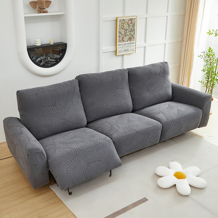 91家纺网 家纺一手货源 找家纺 丝绮鹿 2025新款雕花绒大叶子芝华士沙发套 深灰