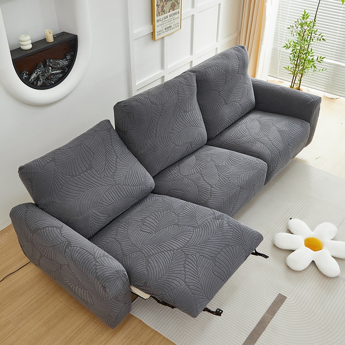 91家纺网 家纺一手货源 找家纺 丝绮鹿 2025新款雕花绒大叶子芝华士沙发套 深灰