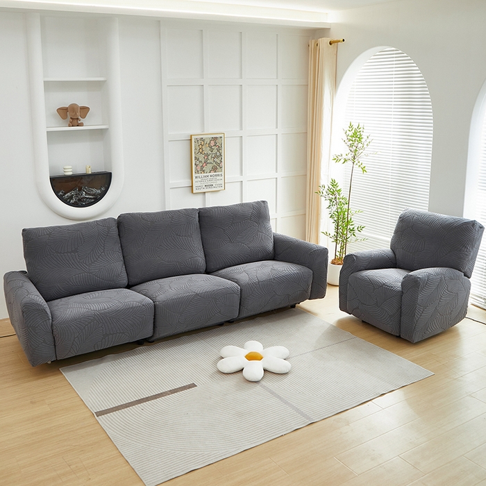 91家纺网 家纺一手货源 找家纺 丝绮鹿 2025新款雕花绒大叶子芝华士沙发套 深灰