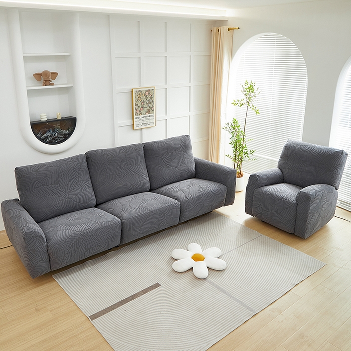 91家纺网 家纺一手货源 找家纺 丝绮鹿 2025新款雕花绒大叶子芝华士沙发套 深灰