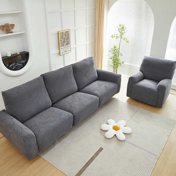 91家纺网 家纺一手货源 找家纺 丝绮鹿 2025新款雕花绒大叶子芝华士沙发套 深灰