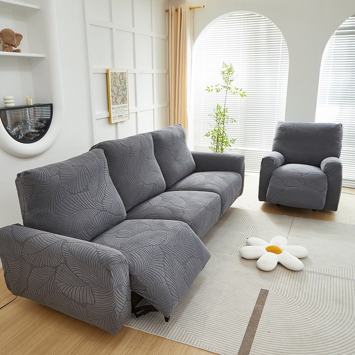 91家纺网 家纺一手货源 找家纺 丝绮鹿 2025新款雕花绒大叶子芝华士沙发套 深灰