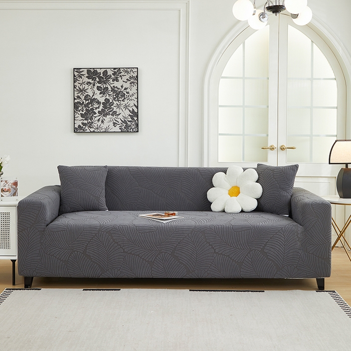 91家纺网 家纺一手货源 找家纺 （总）丝绮鹿 2025新款雕花绒大叶子沙发套松紧款（三人图）