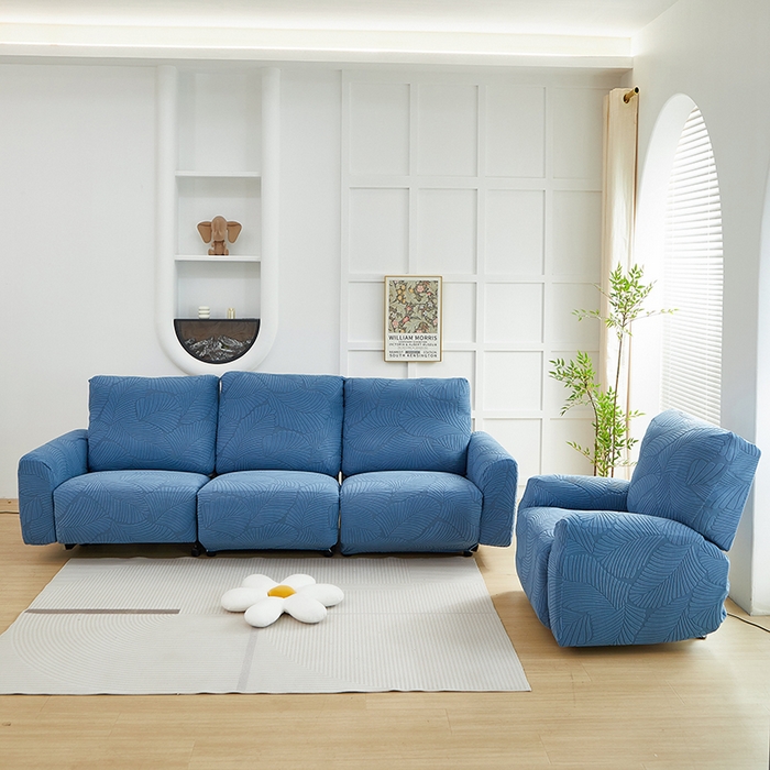 丝绮鹿 2025新款雕花绒大叶子芝华士沙发套 水蓝