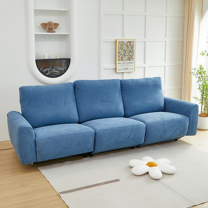 91家纺网 家纺一手货源 找家纺 丝绮鹿 2025新款雕花绒大叶子芝华士沙发套 水蓝
