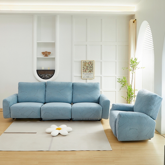 丝绮鹿 2025新款雕花绒大叶子芝华士沙发套 雾霾蓝