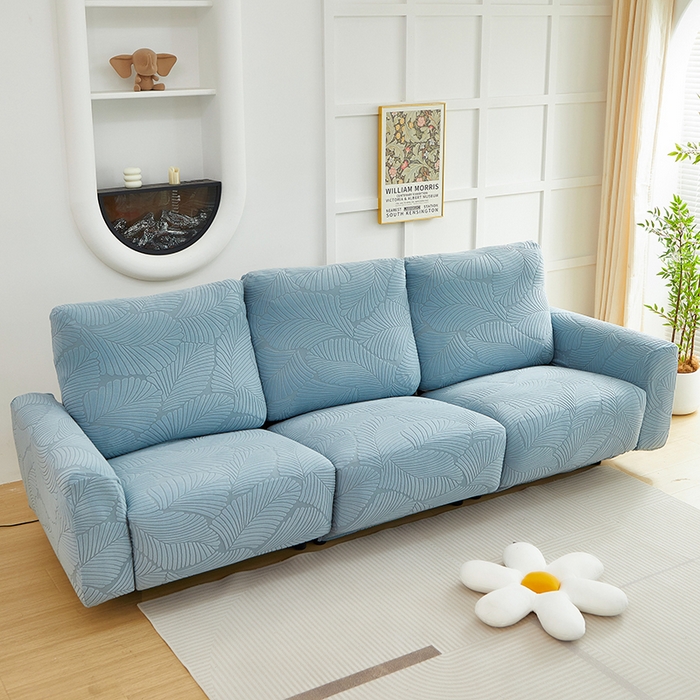 91家纺网 家纺一手货源 找家纺 丝绮鹿 2025新款雕花绒大叶子芝华士沙发套 雾霾蓝