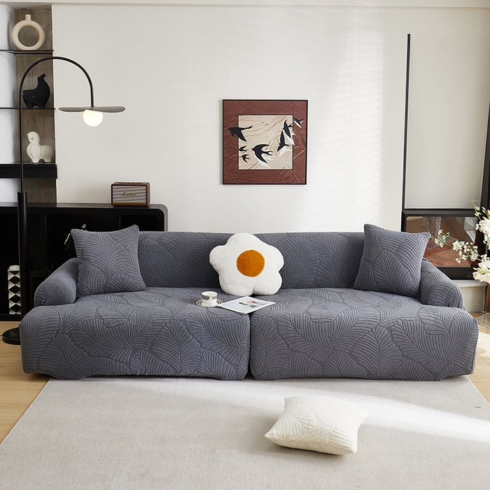 丝绮鹿 2025新款雕花绒大叶子沙发套松紧款（直排） 深灰