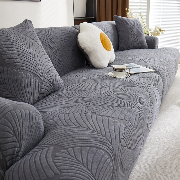 91家纺网 家纺一手货源 找家纺 丝绮鹿 2025新款雕花绒大叶子沙发套松紧款（直排） 深灰
