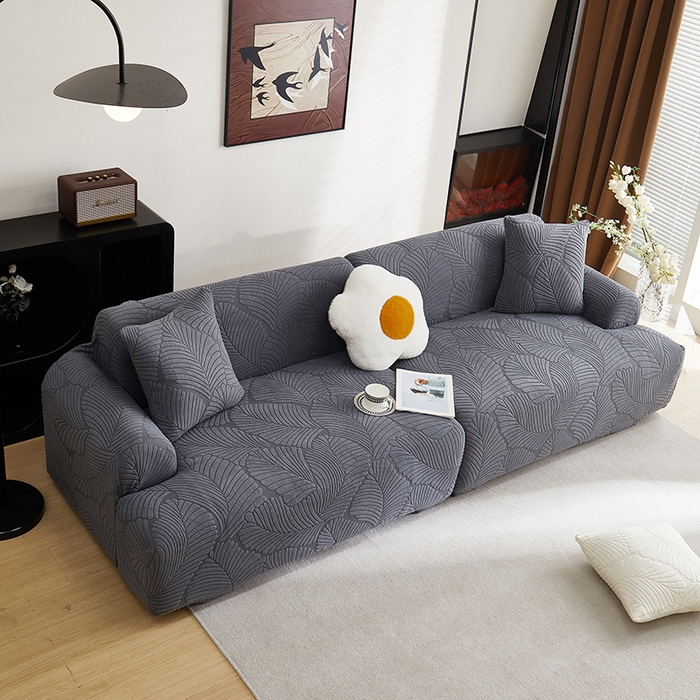 91家纺网 家纺一手货源 找家纺 丝绮鹿 2025新款雕花绒大叶子沙发套松紧款（直排） 深灰
