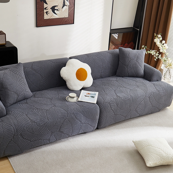 91家纺网 家纺一手货源 找家纺 丝绮鹿 2025新款雕花绒大叶子沙发套松紧款（直排） 深灰