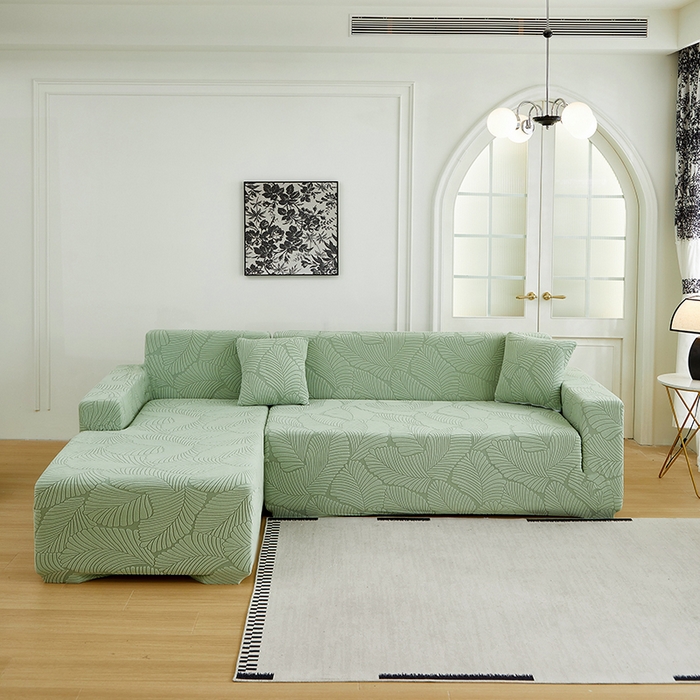 丝绮鹿 2025新款雕花绒大叶子沙发套松紧款（贵妃图新） 薄荷绿
