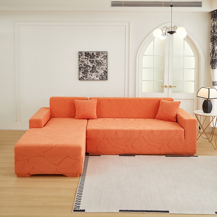 丝绮鹿 2025新款雕花绒大叶子沙发套松紧款（贵妃图新） 橙色
