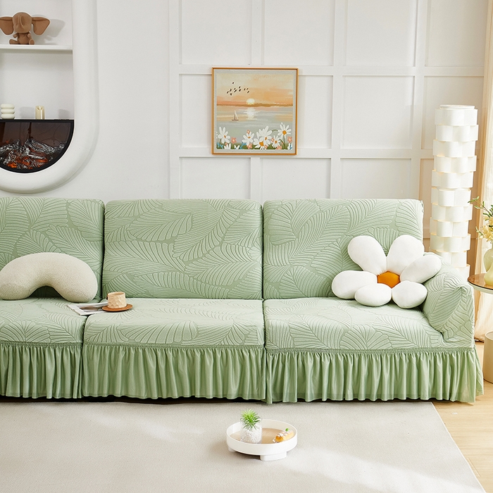 91家纺网 家纺一手货源 找家纺 （总）丝绮鹿 2025新款雕花绒大叶子沙发套裙边款（直排）