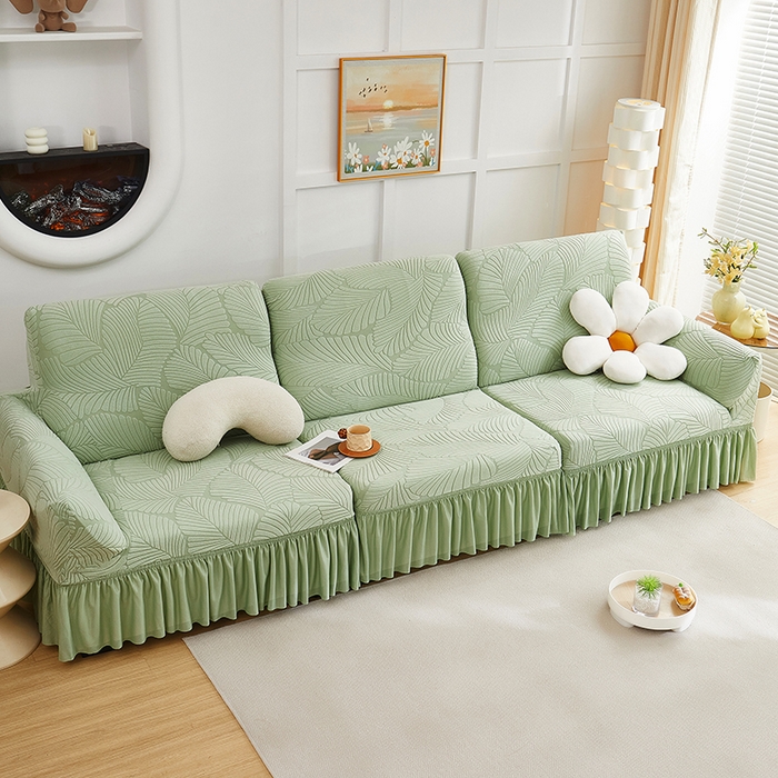 91家纺网 家纺一手货源 找家纺 （总）丝绮鹿 2025新款雕花绒大叶子沙发套裙边款（直排）