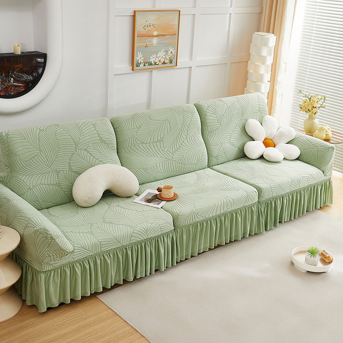 91家纺网 家纺一手货源 找家纺 （总）丝绮鹿 2025新款雕花绒大叶子沙发套裙边款（直排）