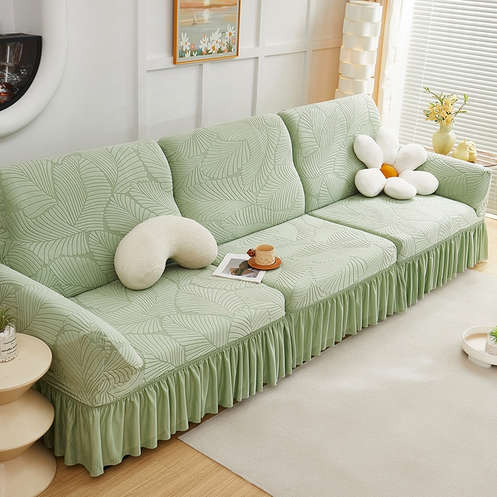 91家纺网 家纺一手货源 找家纺 （总）丝绮鹿 2025新款雕花绒大叶子沙发套裙边款（直排）