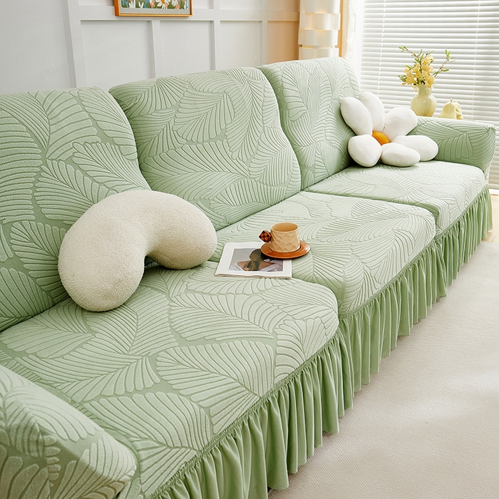 91家纺网 家纺一手货源 找家纺 （总）丝绮鹿 2025新款雕花绒大叶子沙发套裙边款（直排）