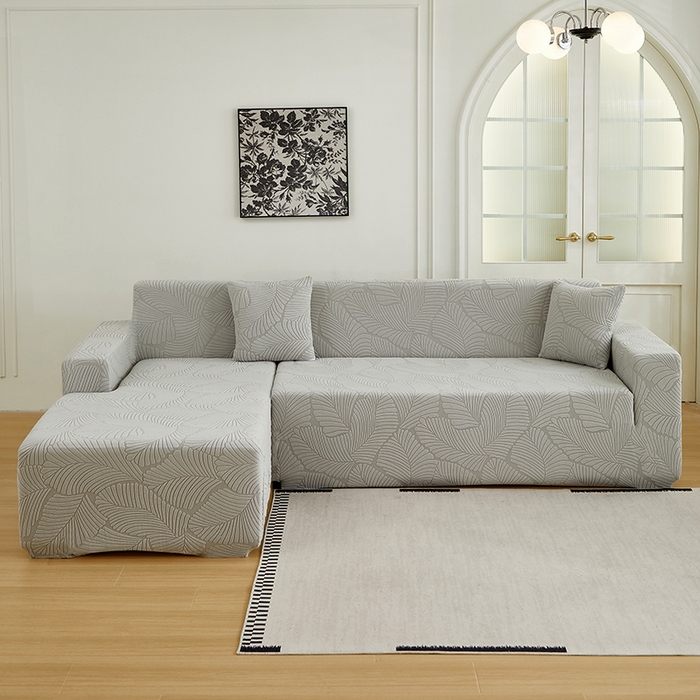 丝绮鹿 2025新款雕花绒大叶子沙发套松紧款（贵妃图新） 浅灰