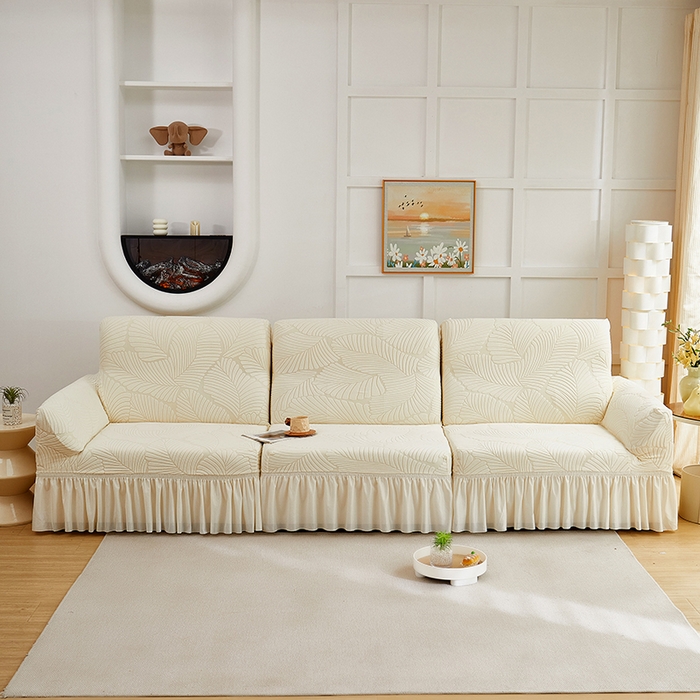 91家纺网 家纺一手货源 找家纺 （总）丝绮鹿 2025新款雕花绒大叶子沙发套裙边款（直排）