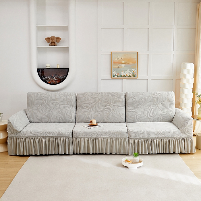 91家纺网 家纺一手货源 找家纺 （总）丝绮鹿 2025新款雕花绒大叶子沙发套裙边款（直排）